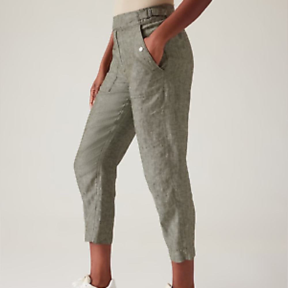 Athleta voyager green linen pants 4